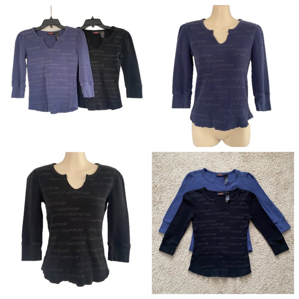 Set of 2 Matching DKNY Active 3/4-Sleeve Thermal Tees – Sz XS – Black & Blue